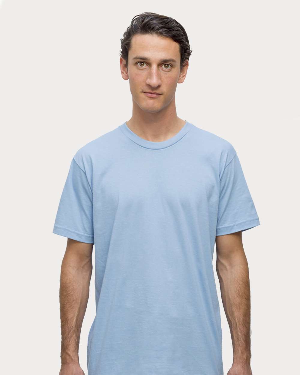 Unisex USA-Made Fine Jersey T-Shirt - OnModelFront - B10263252 - Baby Blue