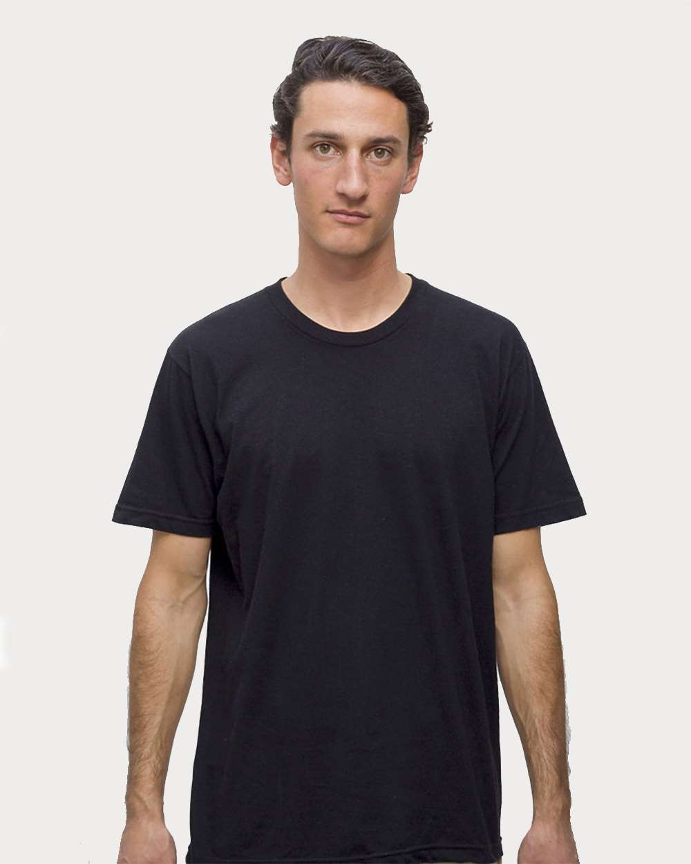Unisex USA-Made Fine Jersey T-Shirt - OnModelFront - B10263502 - Black
