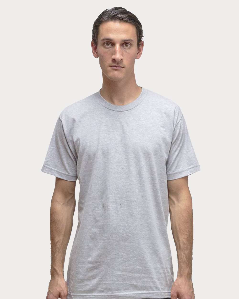 Unisex USA-Made Fine Jersey T-Shirt - OnModelFront - B10263582 - Heather Grey