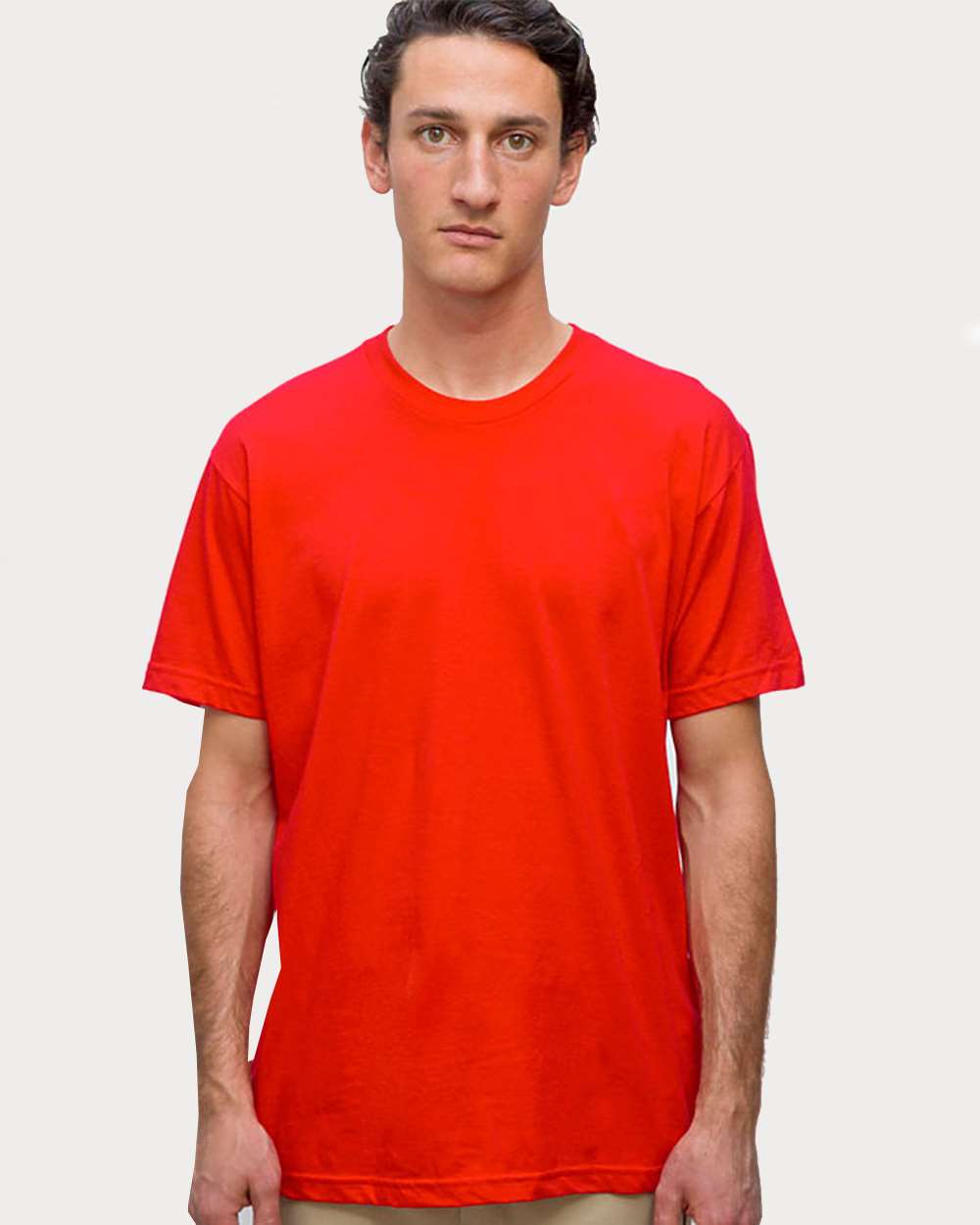Unisex USA-Made Fine Jersey T-Shirt - OnModelFront - B10263702 - Red