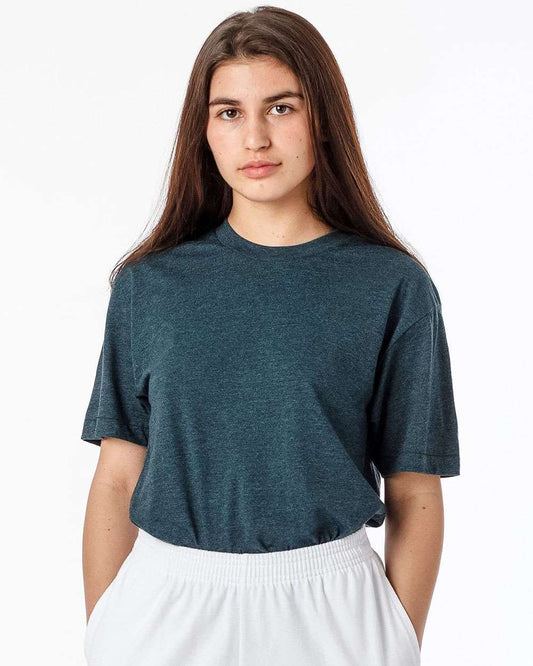 Unisex USA-Made 50/50 Poly/Cotton T-Shirt - OnModelFront - B11763052 - Black Aqua