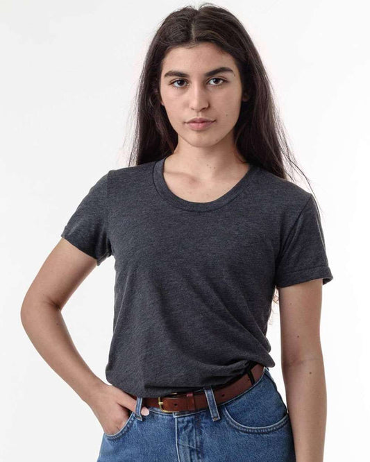 Women's USA-Made 50/50 T-Shirt - OnModelFront - B12163516 - Heather Black