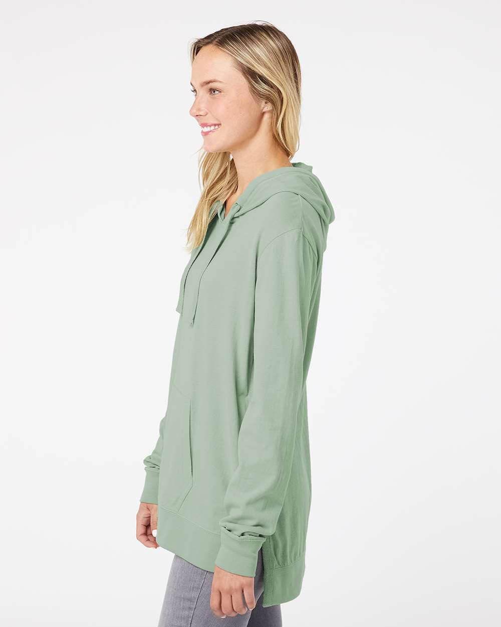 Women's Sueded Jersey Hooded Sweatshirt - OnModelSide - B07452653 - Greenstone