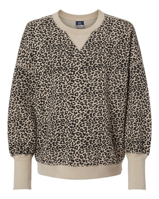 Women's Sueded Fleece Crewneck Sweatshirt - Front - B11052253 - Atmosphere/ Black Leopard