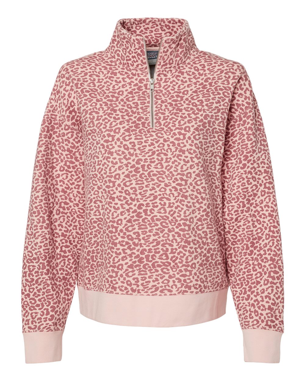 Women's Sueded Fleece Quarter-Zip Sweatshirt - Front - B11152303 - Cameo Pink/ Orchid Ice Leopard
