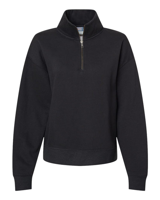 Women's Sueded Fleece Quarter-Zip Sweatshirt - Front - B11152503 - Black
