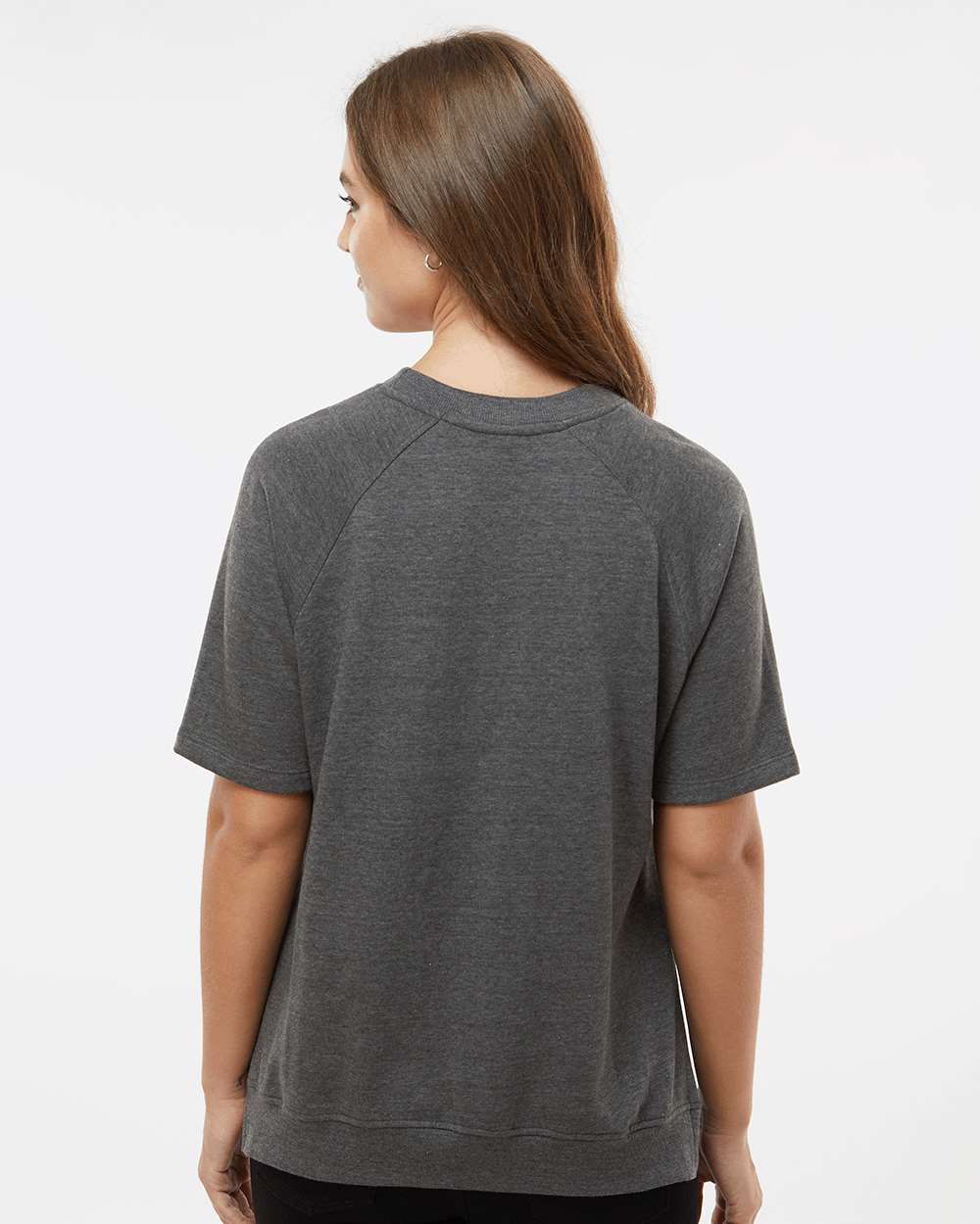 Women's French Terry Short Sleeve Crewneck Sweatshirt - OnModelBack - B14552093 - Charcoal