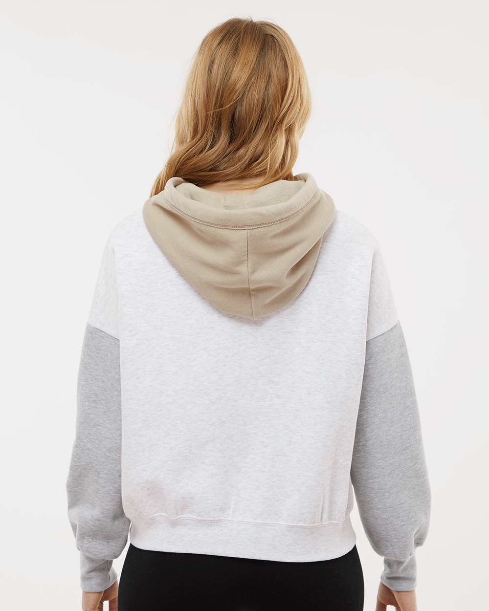 Women's Sueded Fleece Colorblocked Crop Hooded Sweatshirt - OnModelBack - B14652583 - Heather
