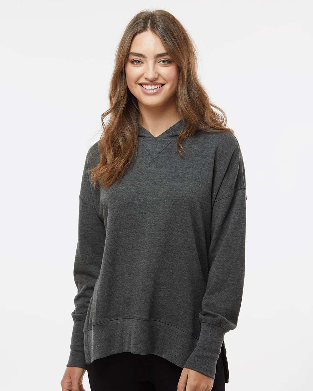 Women's French Terry Hooded Sweatshirt - OnModelFront - B14852093 - Charcoal