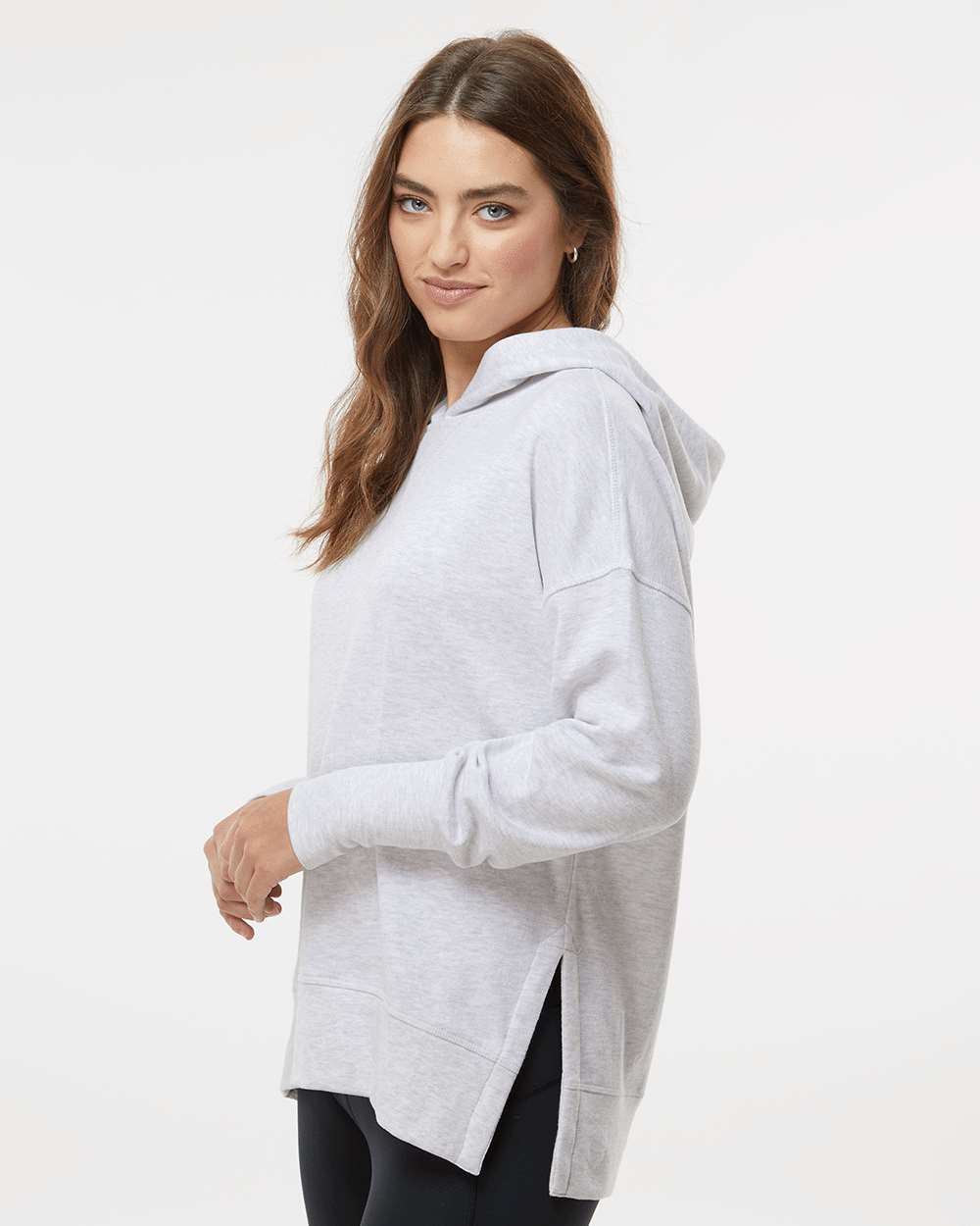 Women's French Terry Hooded Sweatshirt - OnModelSide - B14852023 - Ash