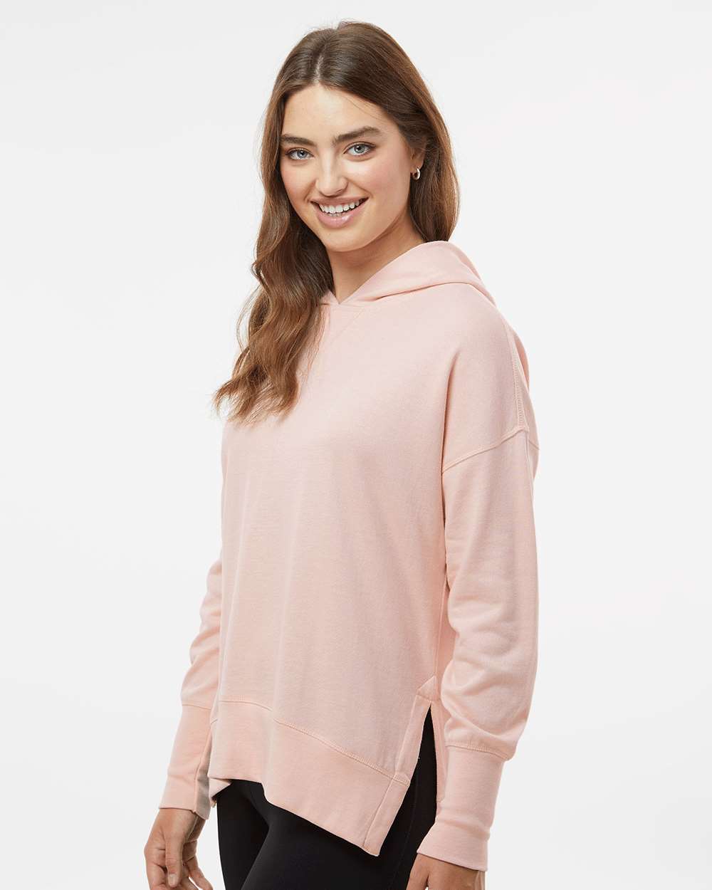 Women's French Terry Hooded Sweatshirt - OnModelSide - B14852303 - Cameo Pink