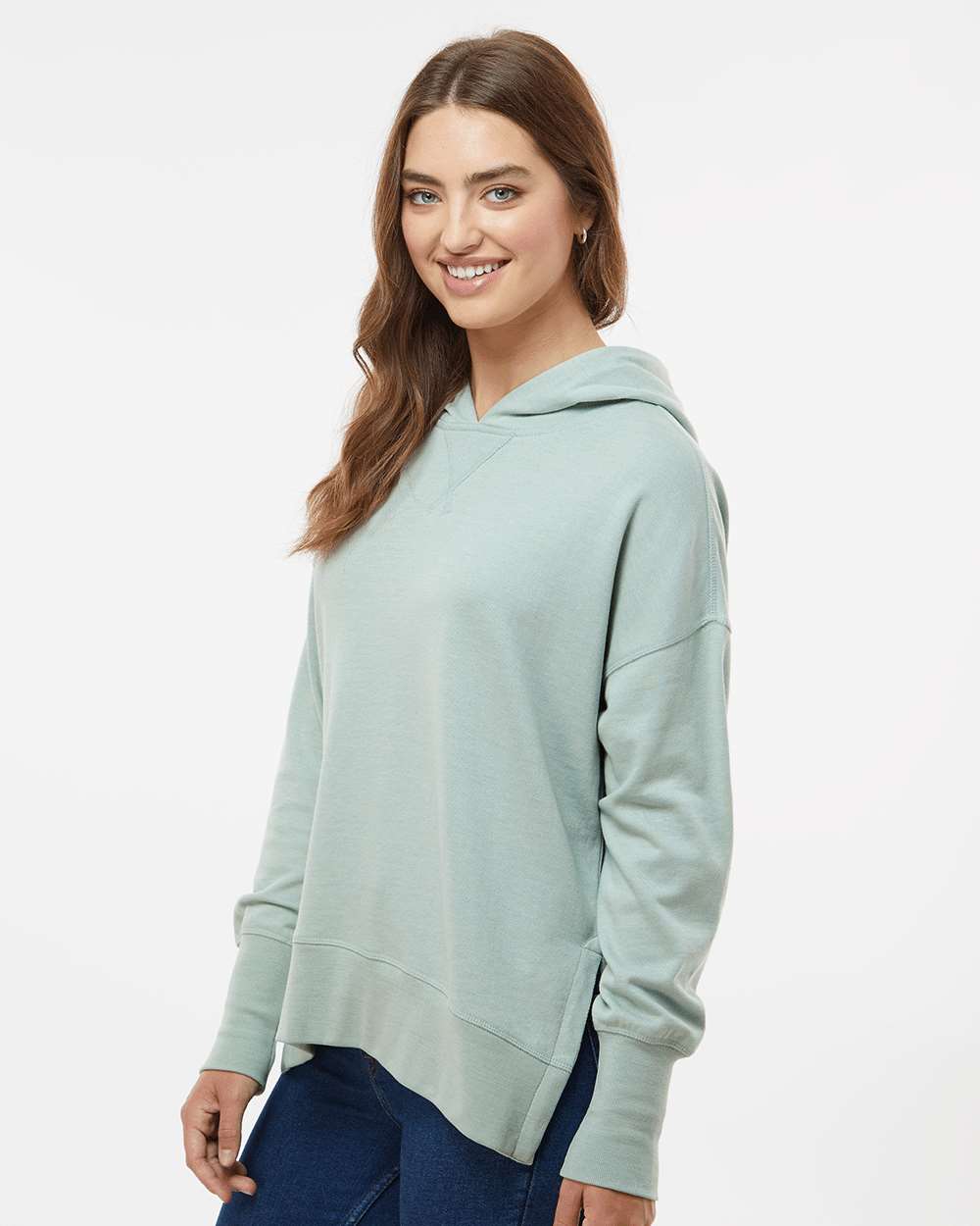 Women's French Terry Hooded Sweatshirt - OnModelSide - B14852653 - Greenstone
