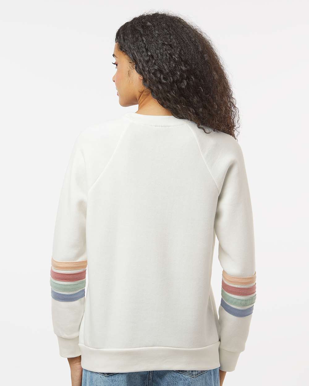 Women's Striped Sleeves Crewneck Sweatshirt - OnModelBack - B15252243 - Ivory