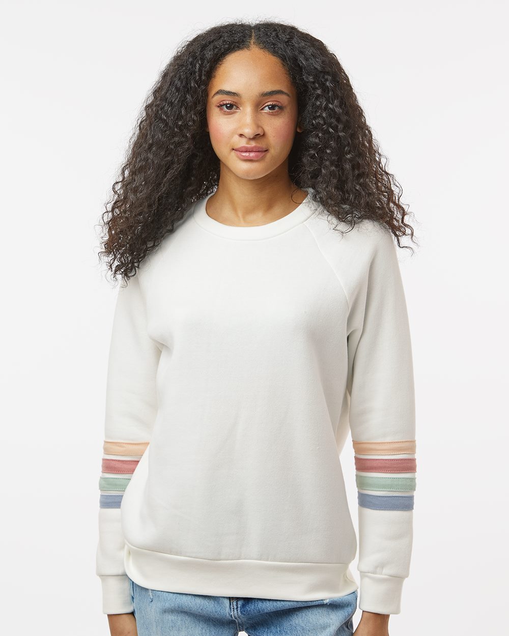 Women's Striped Sleeves Crewneck Sweatshirt - styleImage