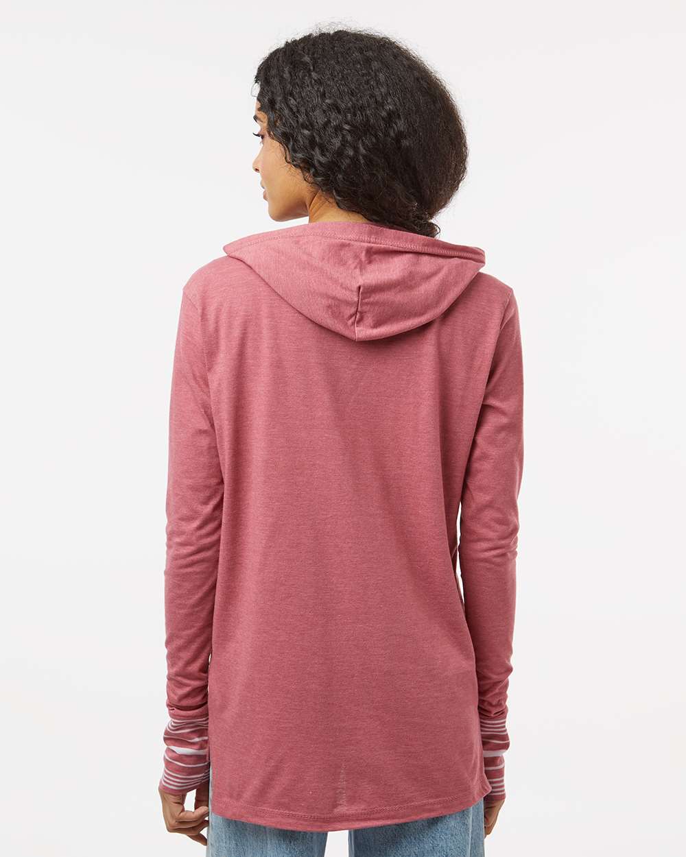 Women's Heathered Jersey Hooded Tunic - OnModelBack - B16552313 - Dusty Rose