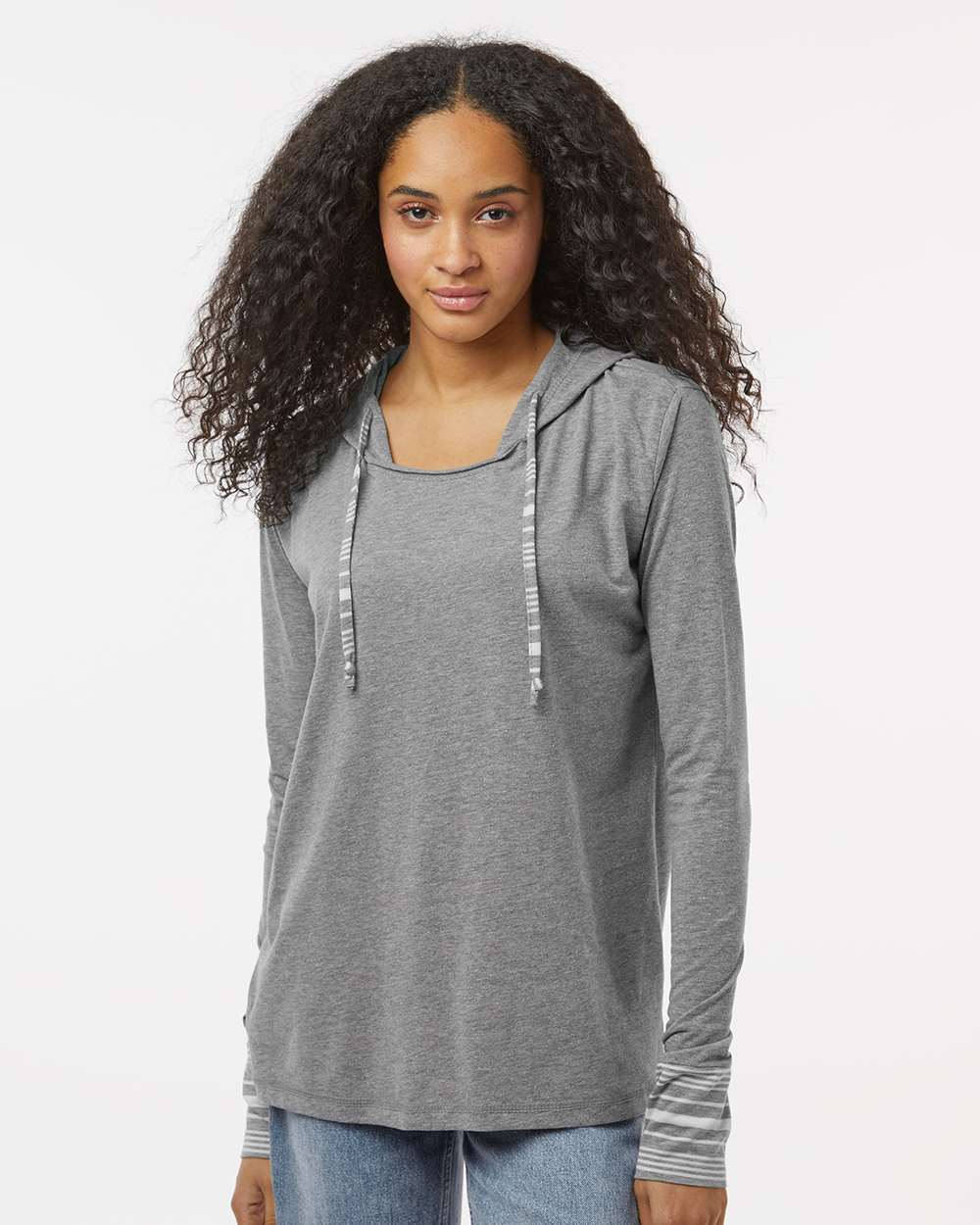 Women's Heathered Jersey Hooded Tunic - OnModelFront - B16552133 - Graphite