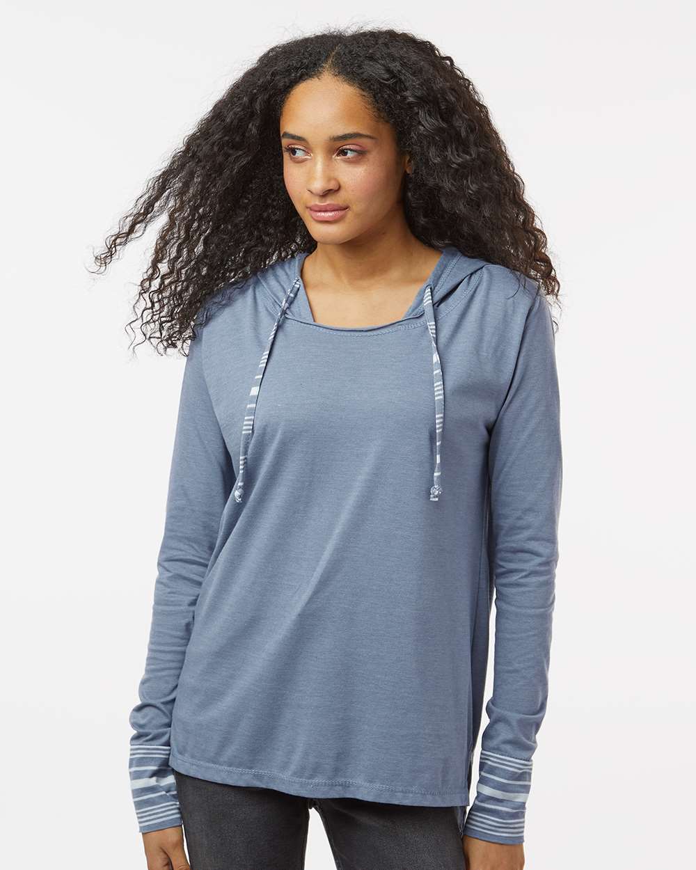 Women's Heathered Jersey Hooded Tunic - OnModelFront - B16552253 - Stonewash