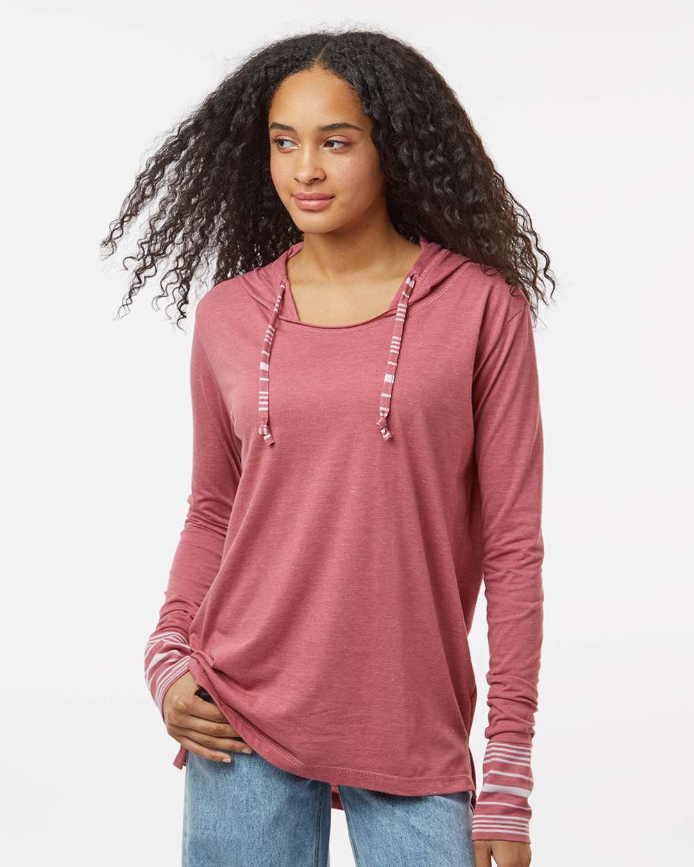 Women's Heathered Jersey Hooded Tunic - OnModelFront - B16552313 - Dusty Rose