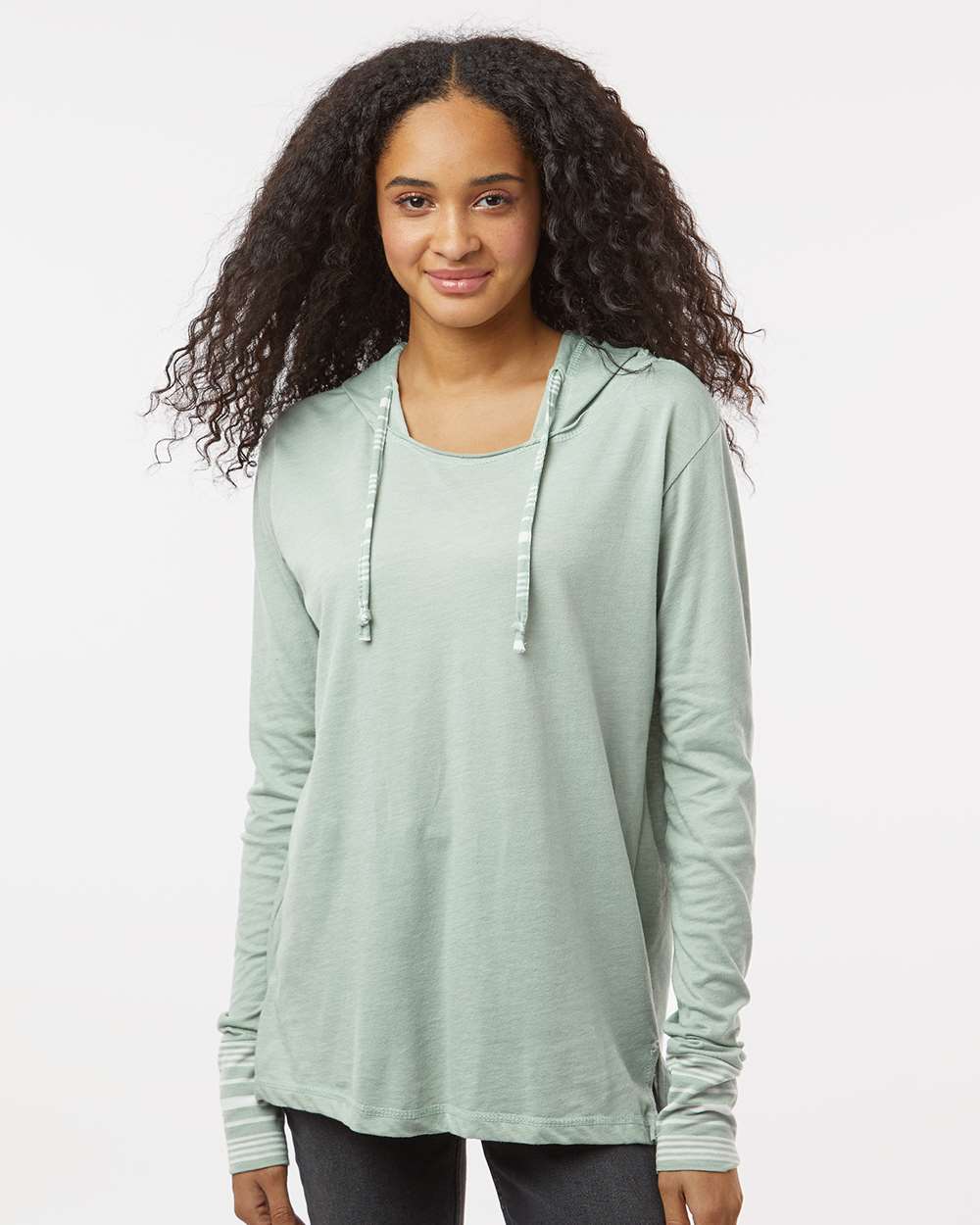 Women's Heathered Jersey Hooded Tunic - OnModelFront - B16552653 - Greenstone