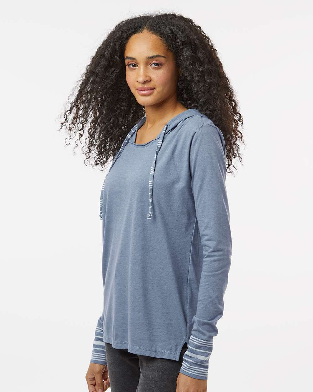 Women's Heathered Jersey Hooded Tunic - OnModelSide - B16552253 - Stonewash
