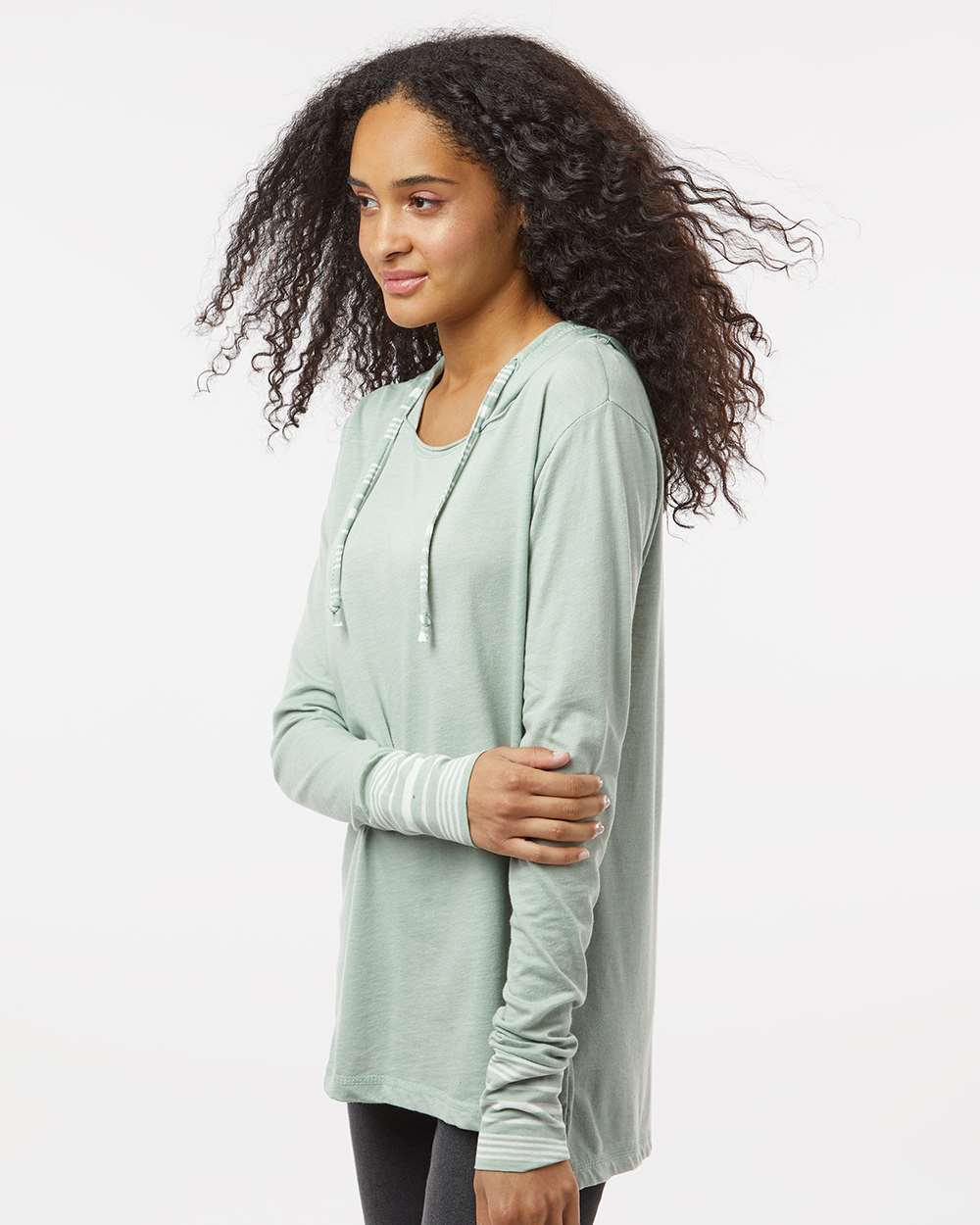 Women's Heathered Jersey Hooded Tunic - OnModelSide - B16552653 - Greenstone