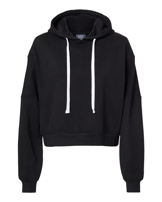 Women's Sueded Fleece Crop Hooded Sweatshirt - Front - B06452253 - Black