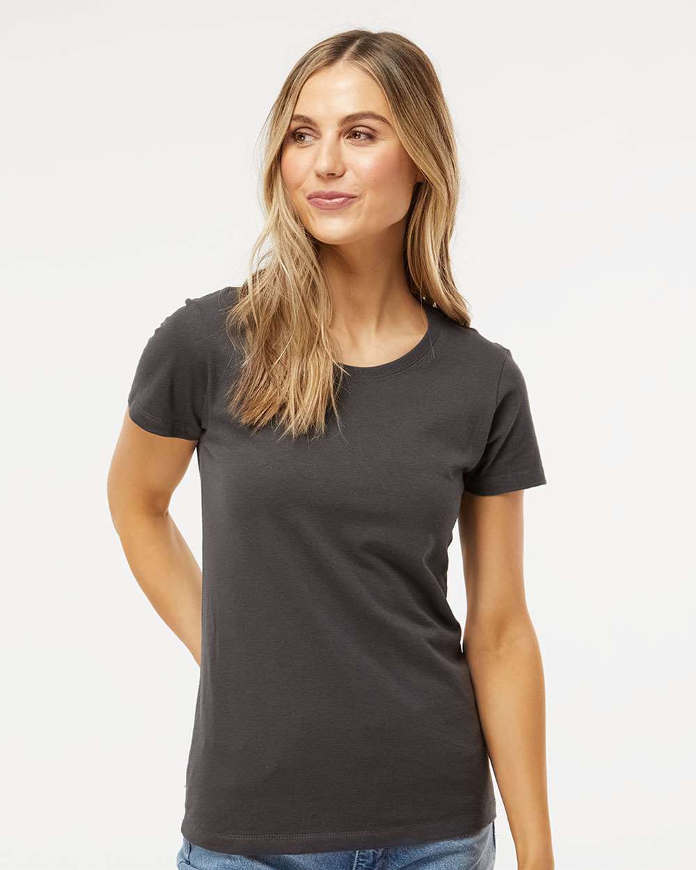 Women's Gold Soft Touch T-Shirt - OnModelFront - B01642583 - Charcoal