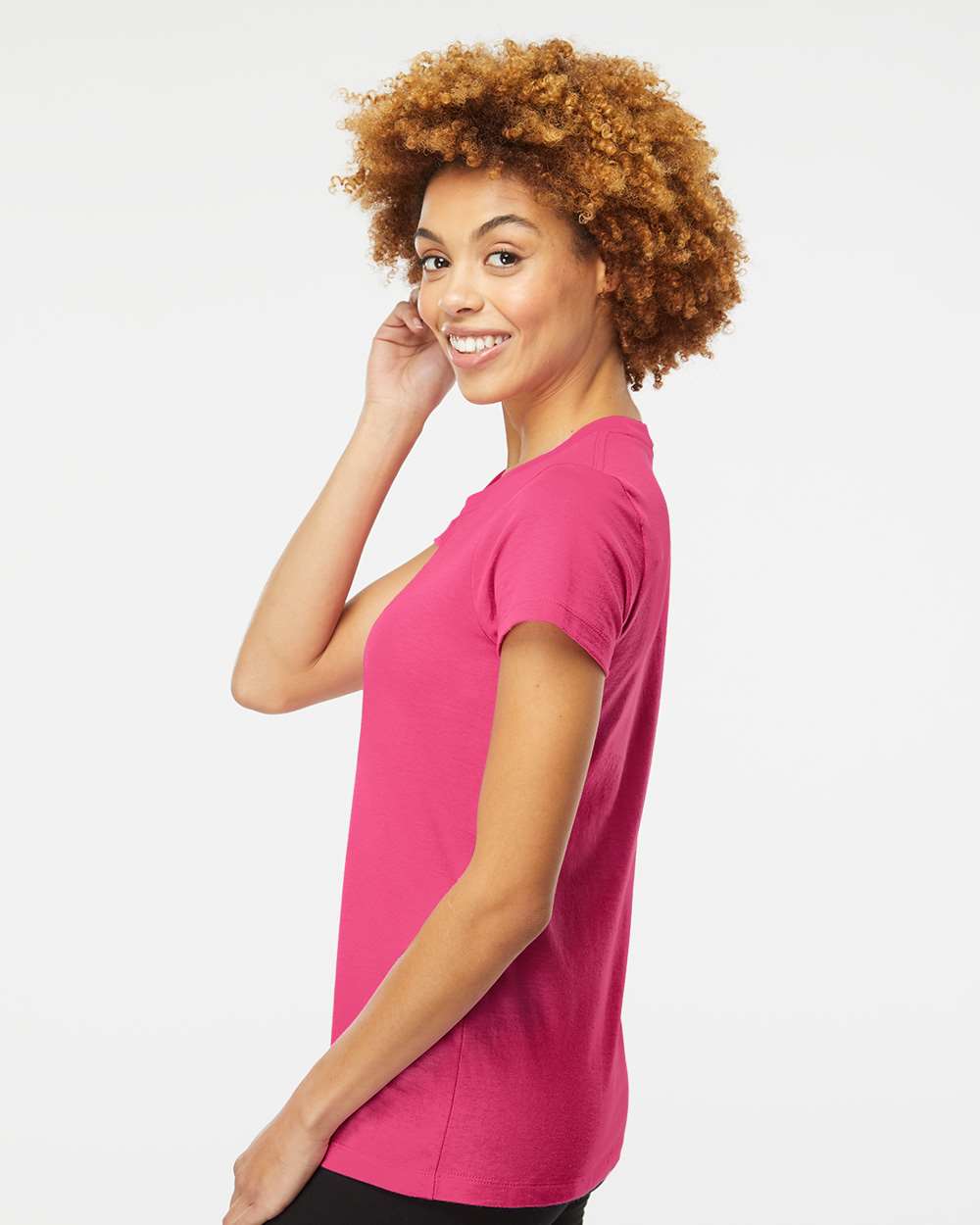 Women's Gold Soft Touch T-Shirt - OnModelSide - B01642692 - Heliconia