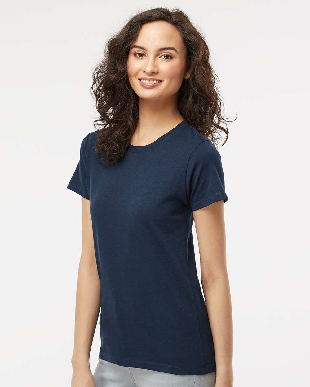 Women's Gold Soft Touch T-Shirt - OnModelSide - B01642862 - Deep Navy