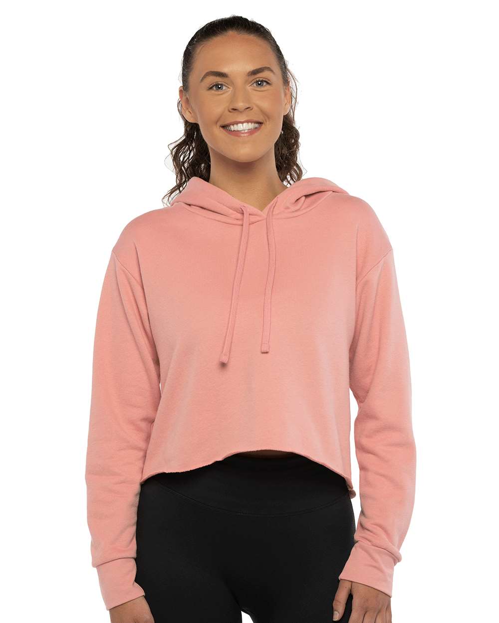 Women's Laguna Sueded Raw Edge Crop Hoodie Sweatshirt - OnModelFront - B03218302 - Desert Pink