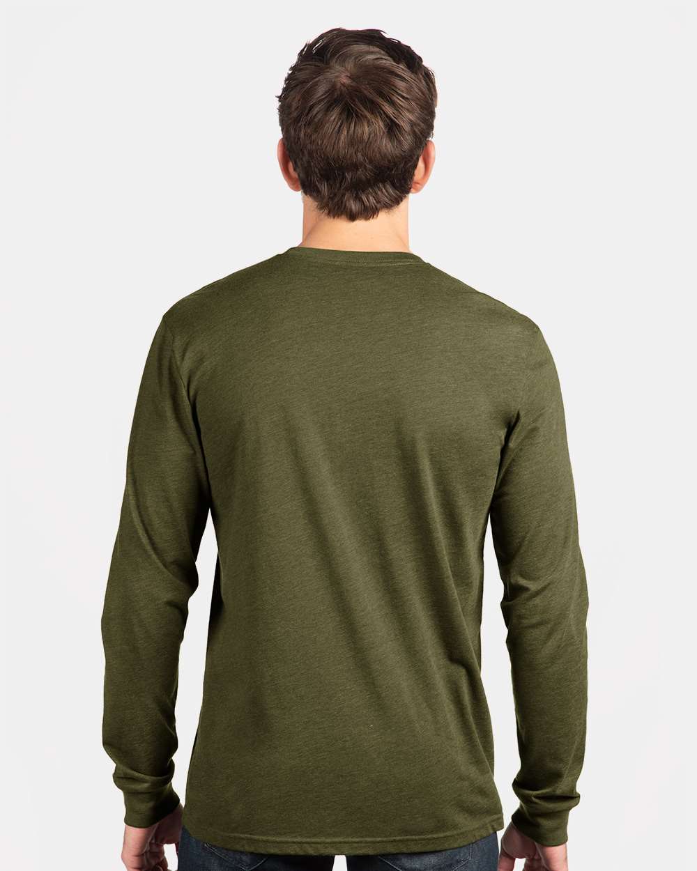Unisex CVC Long Sleeve T-Shirt - OnModelBack - B03618062 - Military Green