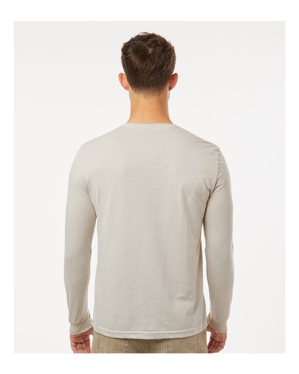 Unisex CVC Long Sleeve T-Shirt - OnModelBack - B03618242 - Sand