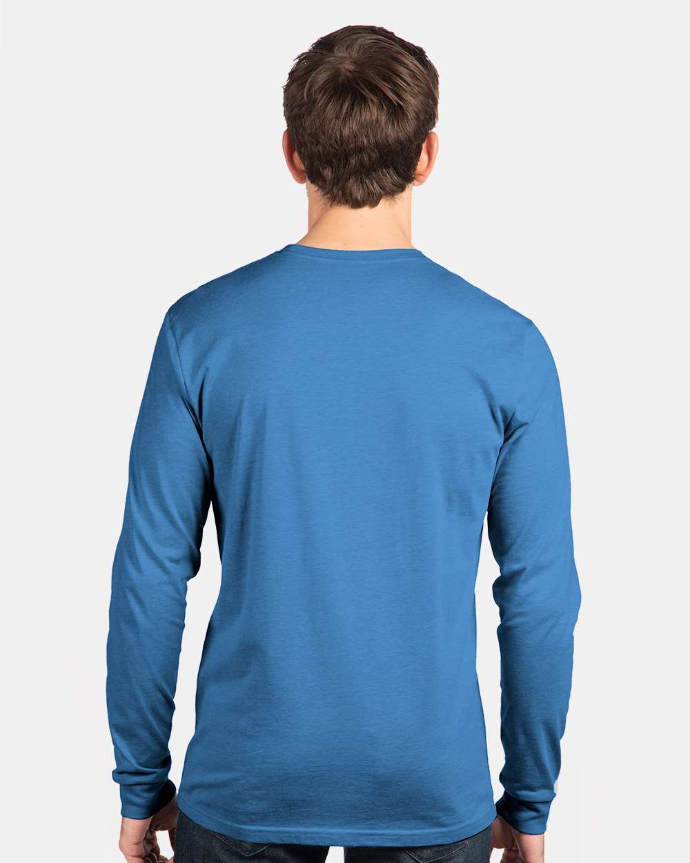 Unisex CVC Long Sleeve T-Shirt - OnModelBack - B03618252 - Heather Columbia Blue
