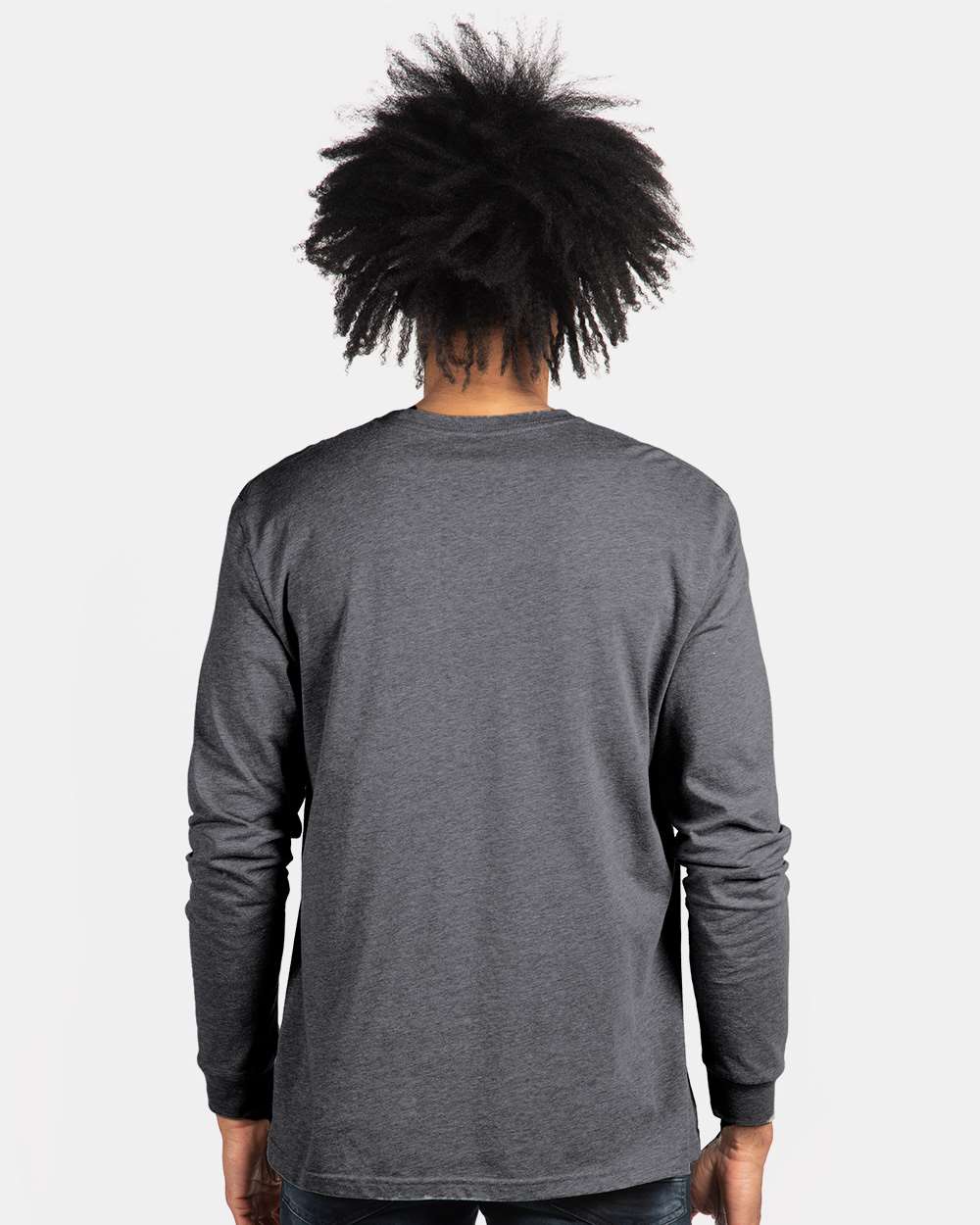 Unisex CVC Long Sleeve T-Shirt - OnModelBack - B03618592 - Dark Heather Grey