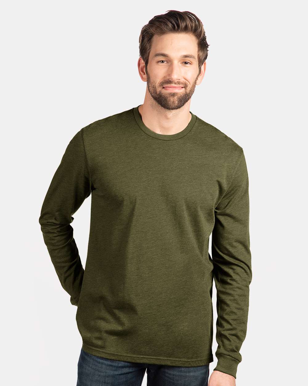 Unisex CVC Long Sleeve T-Shirt - OnModelFront - B03618062 - Military Green