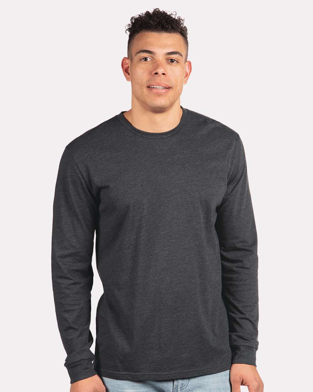 Unisex CVC Long Sleeve T-Shirt - OnModelFront - B03618092 - Charcoal
