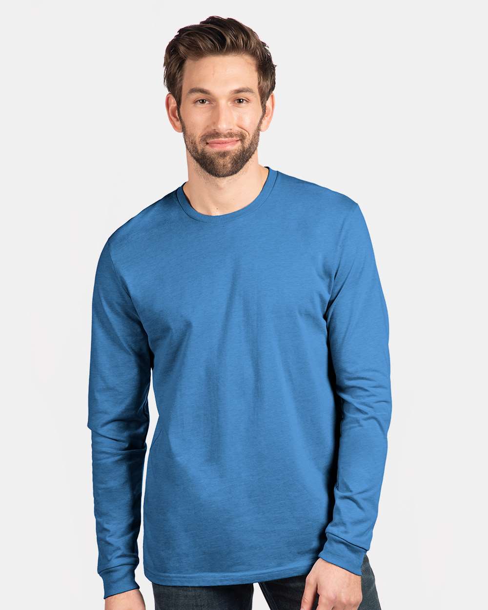 Unisex CVC Long Sleeve T-Shirt - OnModelFront - B03618252 - Heather Columbia Blue