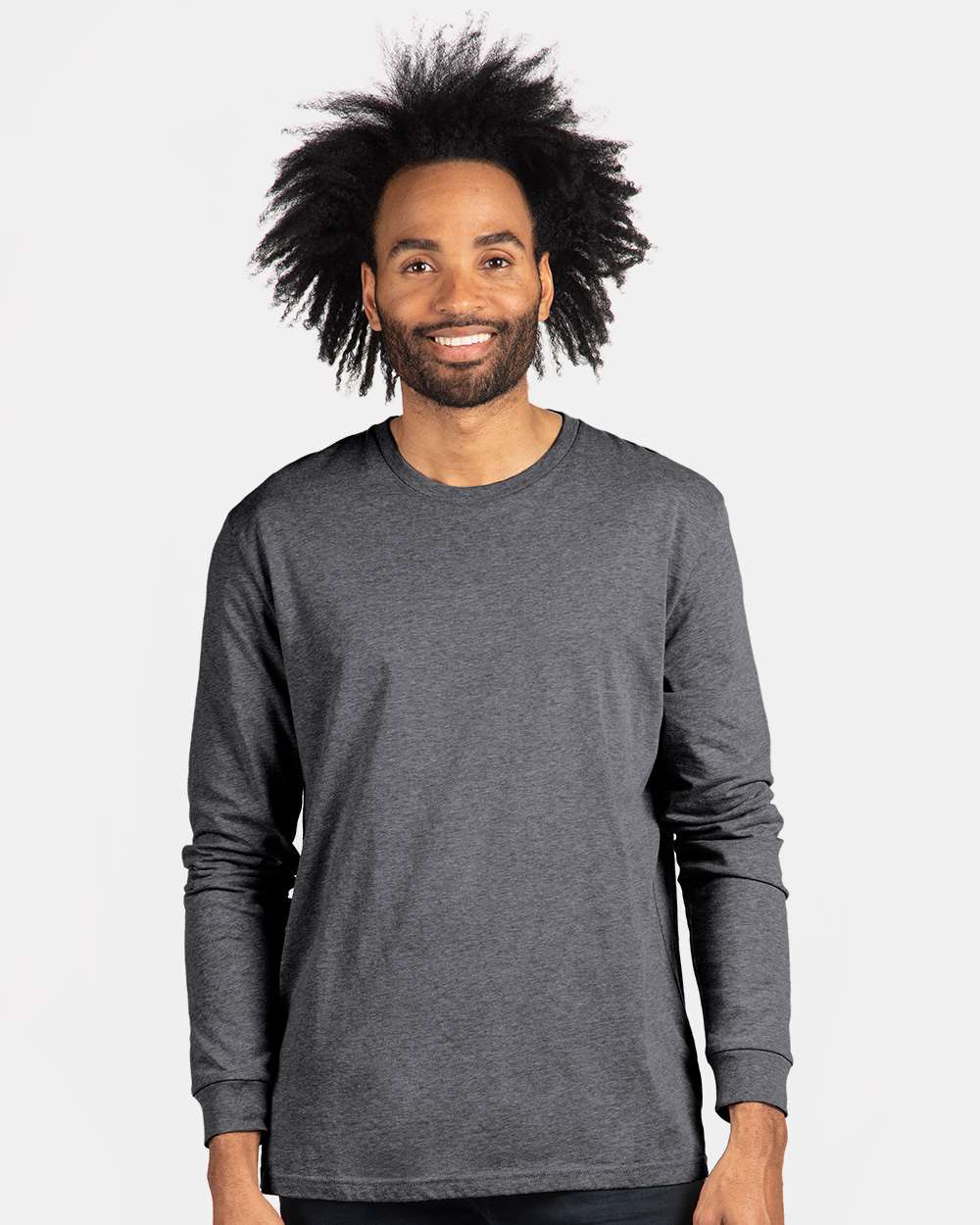 Unisex CVC Long Sleeve T-Shirt - OnModelFront - B03618592 - Dark Heather Grey