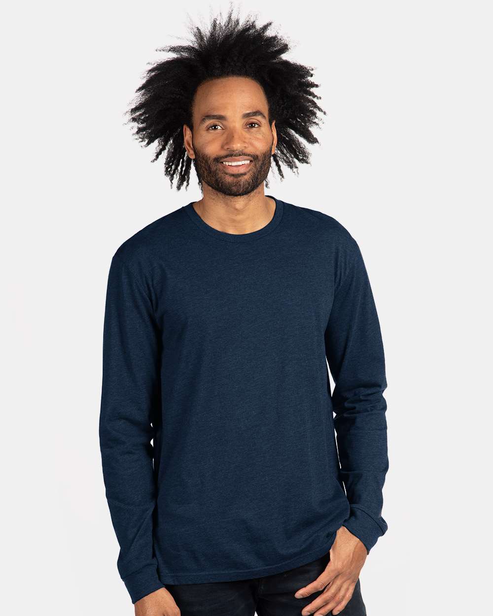 Unisex CVC Long Sleeve T-Shirt - OnModelFront - B03618652 - Midnight Navy