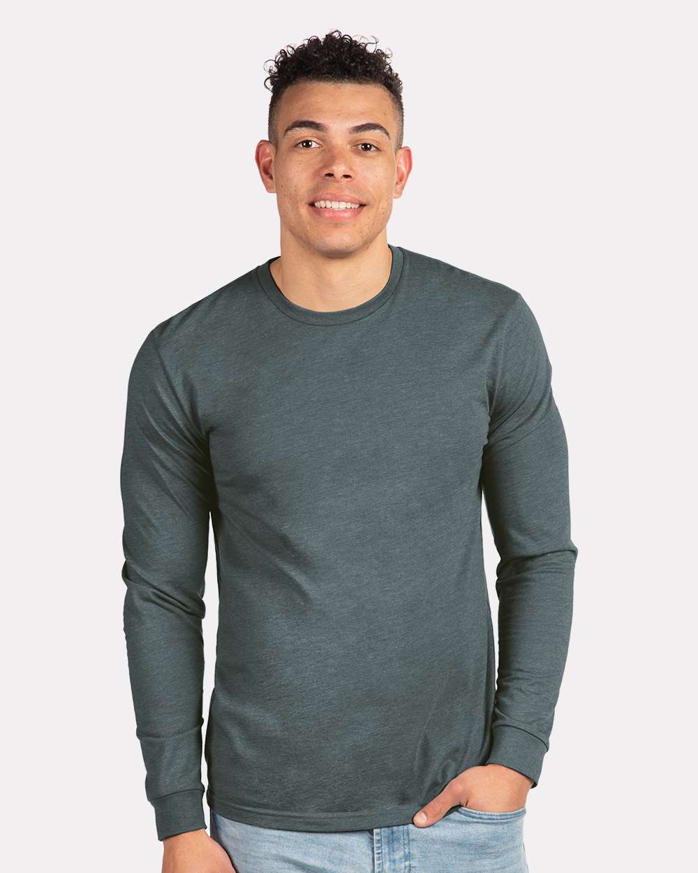Unisex CVC Long Sleeve T-Shirt - OnModelFront - B03618682 - Indigo