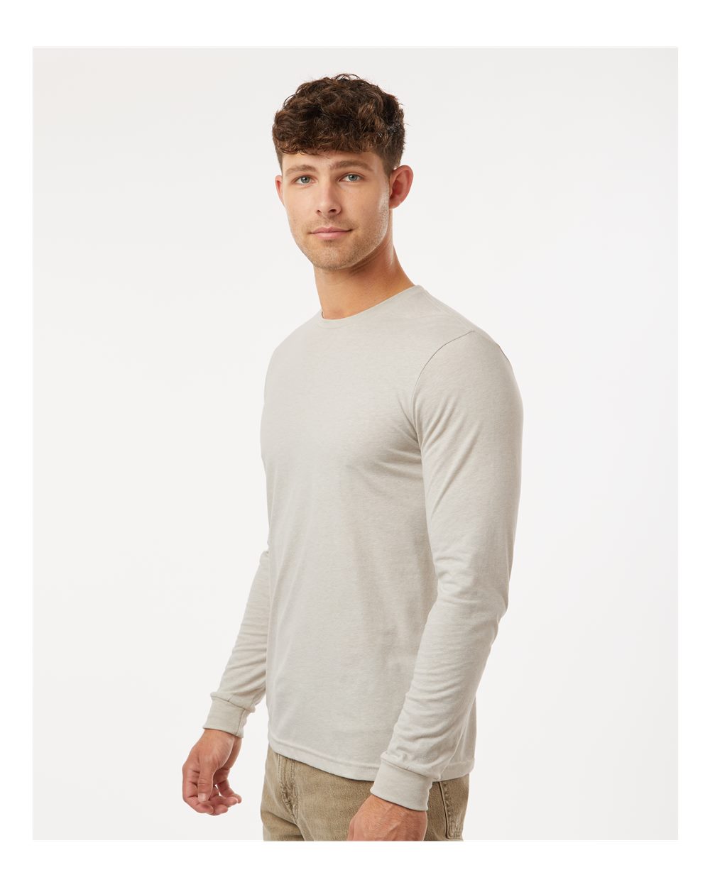Unisex CVC Long Sleeve T-Shirt - OnModelSide - B03618242 - Sand