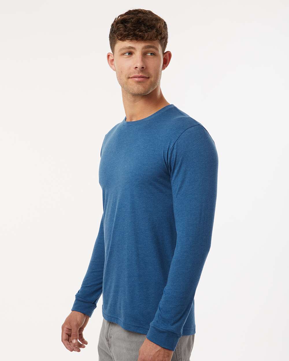 Unisex CVC Long Sleeve T-Shirt - OnModelSide - B03618262 - Heather Cool Blue