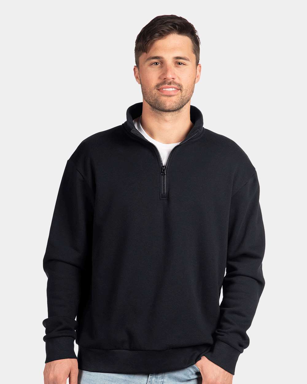 Unisex Fleece Quarter-Zip Pullover - OnModelFront - B03818502 - Black