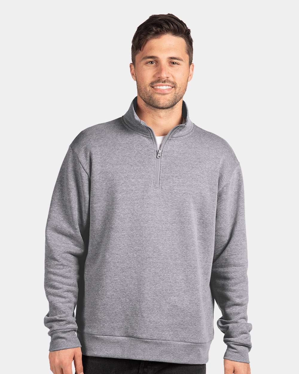 Unisex Fleece Quarter-Zip Pullover - OnModelFront - B03818582 - Heather Grey