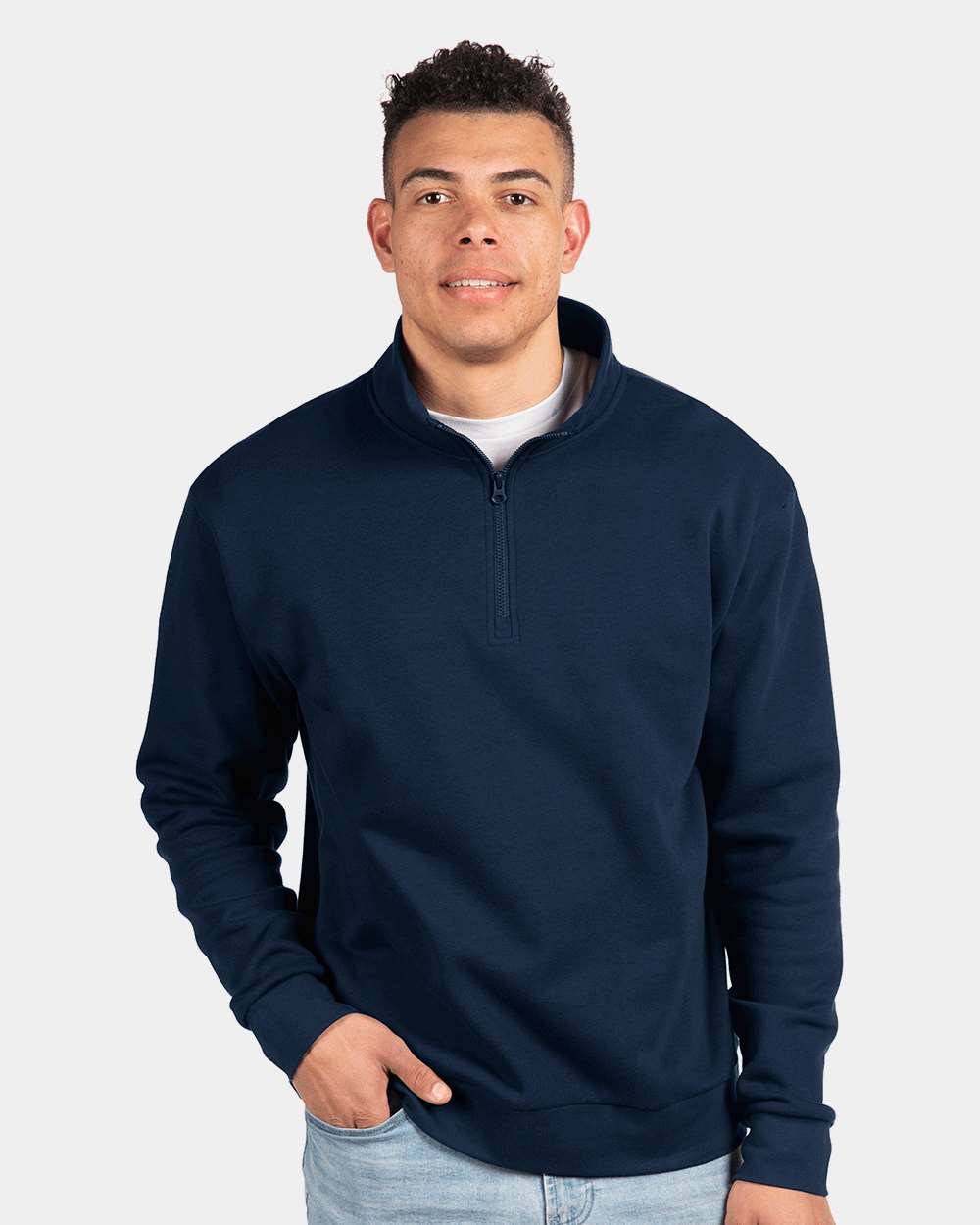 Unisex Fleece Quarter-Zip Pullover - OnModelFront - B03818652 - Midnight Navy