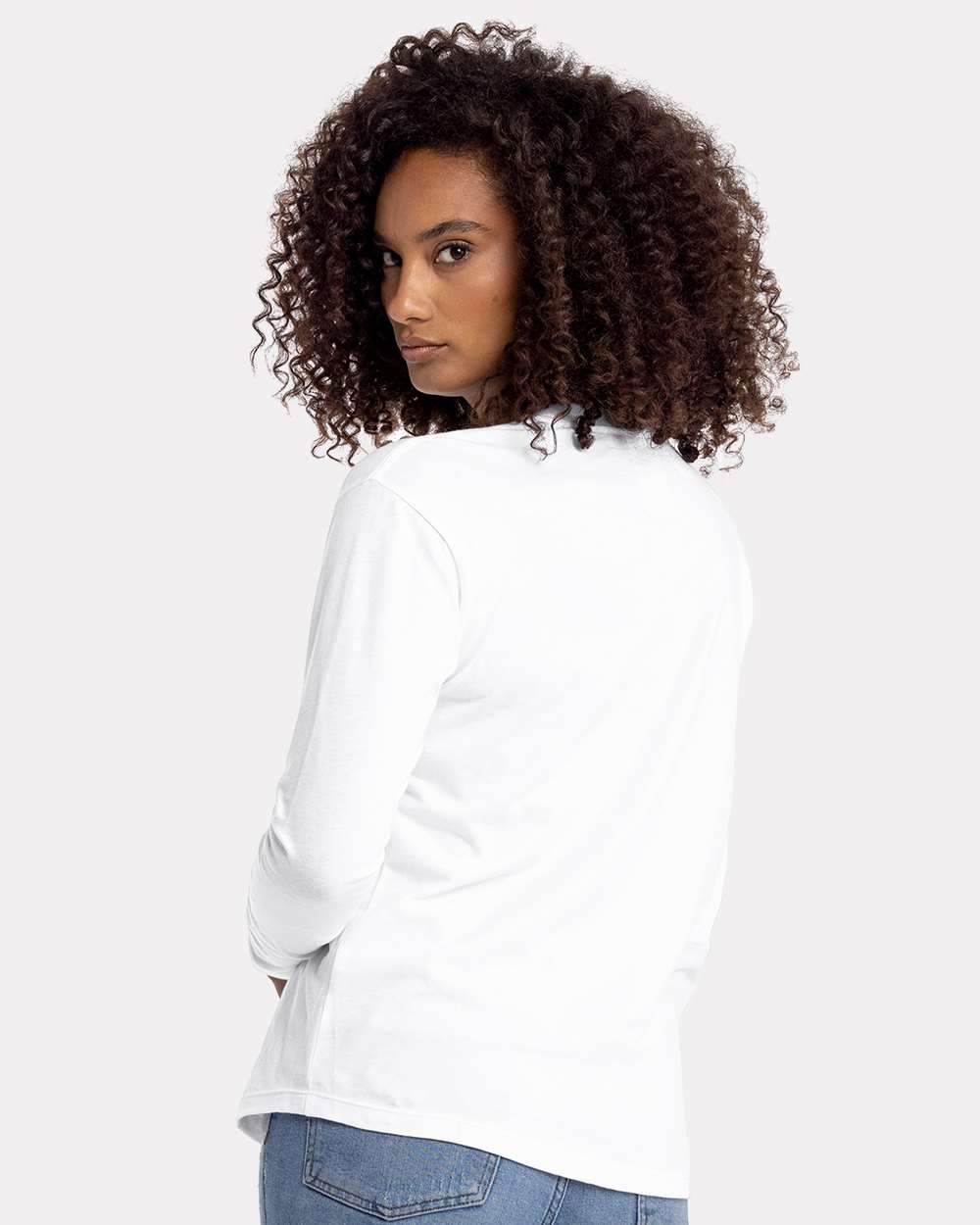 Women's Cotton Relaxed Long Sleeve T-Shirt - OnModelBack - B04418002 - White