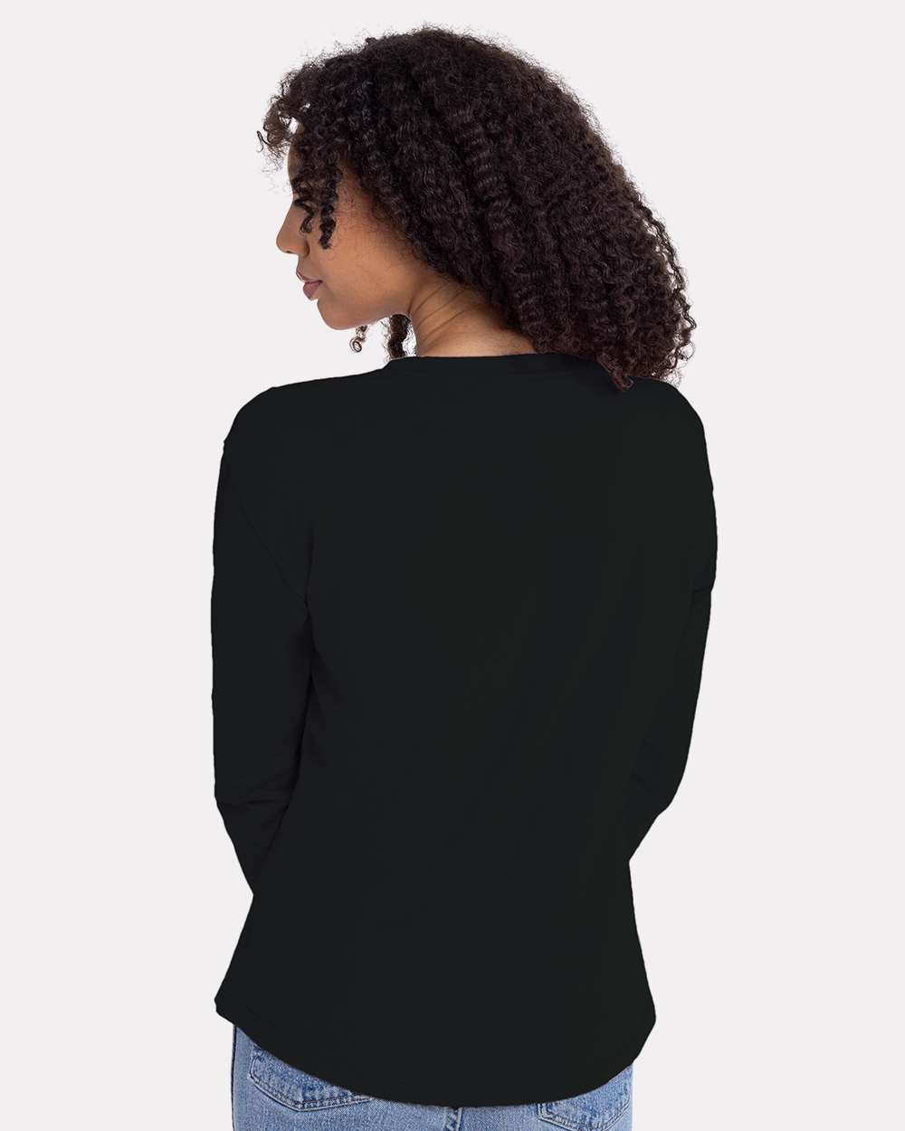 Women's Cotton Relaxed Long Sleeve T-Shirt - OnModelBack - B04418502 - Black