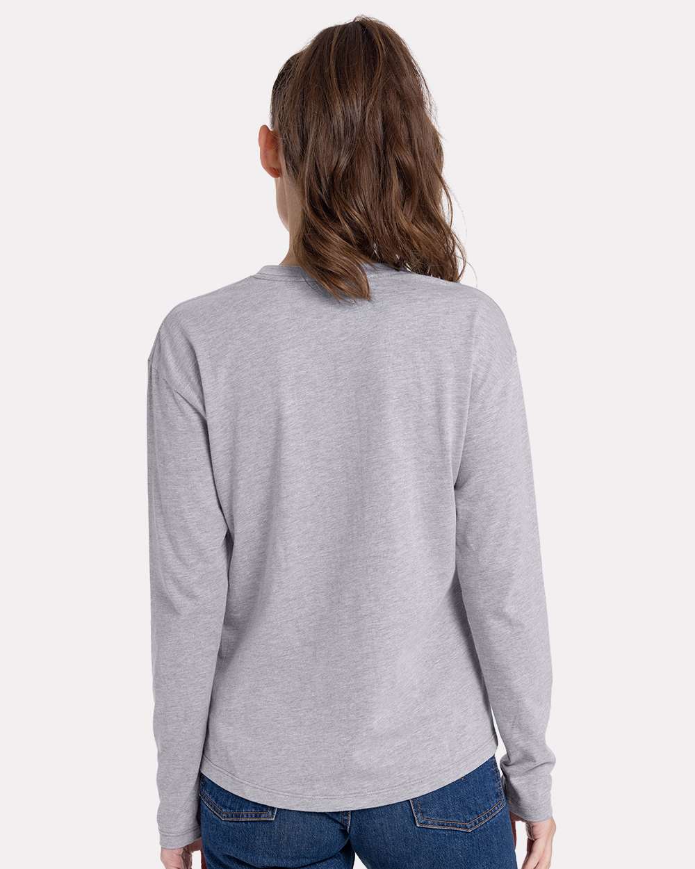 Women's Cotton Relaxed Long Sleeve T-Shirt - OnModelBack - B04418582 - Heather Grey