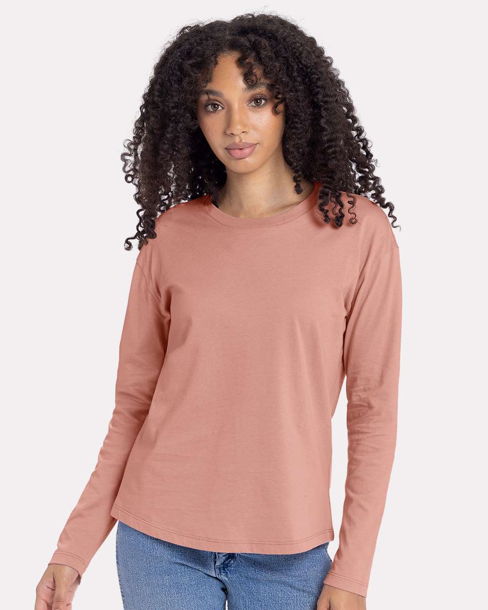 Women's Cotton Relaxed Long Sleeve T-Shirt - OnModelFront - B04418302 - Desert Pink