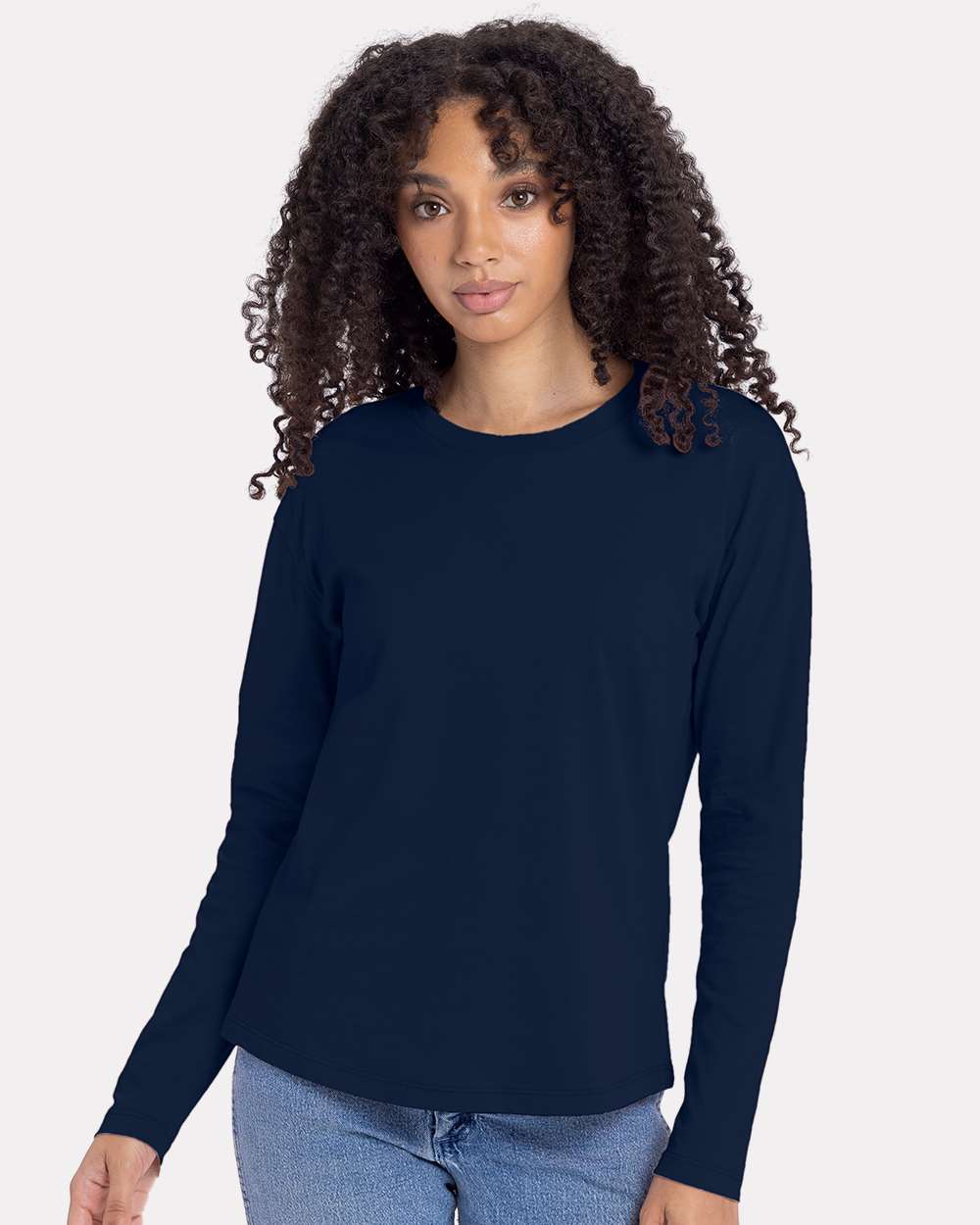 Women's Cotton Relaxed Long Sleeve T-Shirt - OnModelFront - B04418652 - Midnight Navy